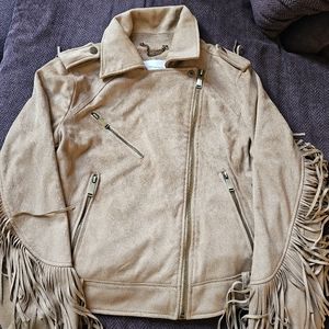BCBGeneration tan fringe jacket, size L.